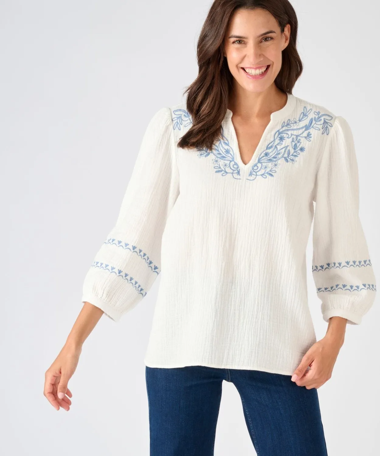 Blouse brodée en gaze de coton