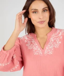 Blouse brodée en gaze de coton