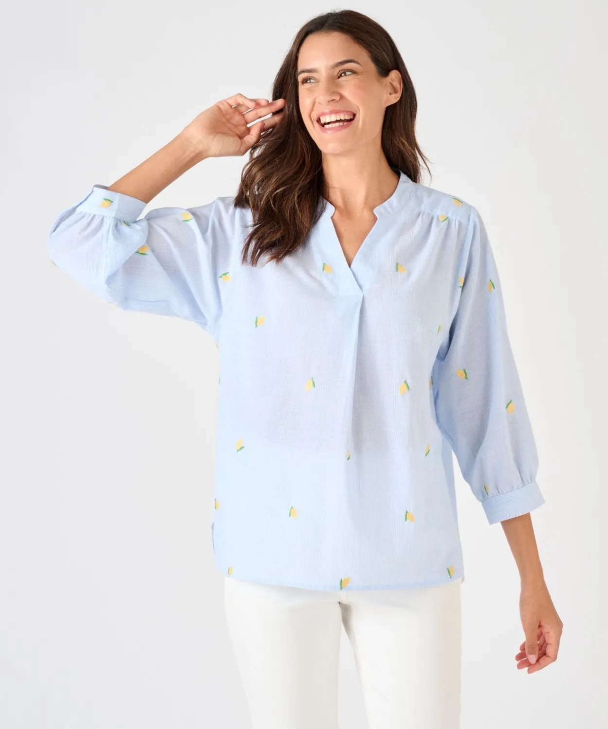 Blouse rayée et brodée citrons