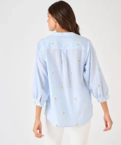 Blouse rayée et brodée citrons