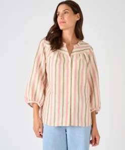 Blouse rayée mélange lin et viscose