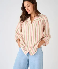 Blouse rayée mélange lin et viscose