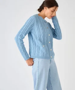 Cardigan maille ajourée et torsades