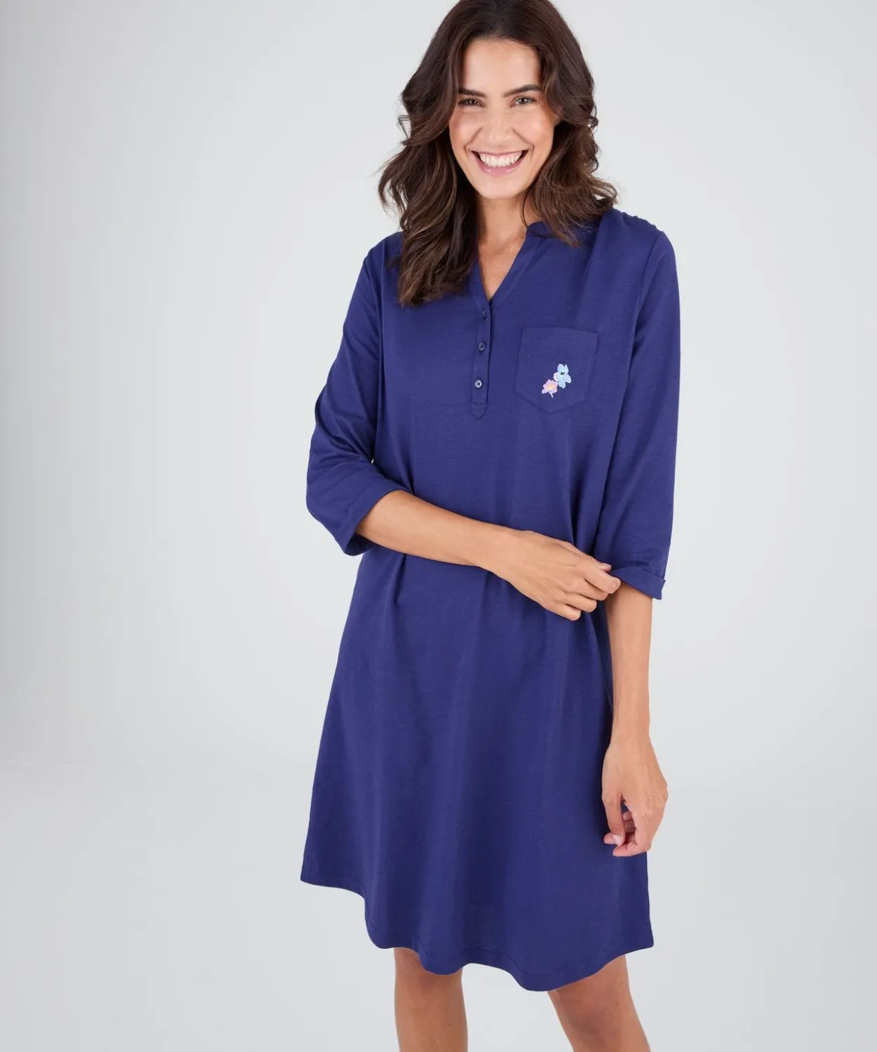Chemise de nuit col tunisien en pur coton