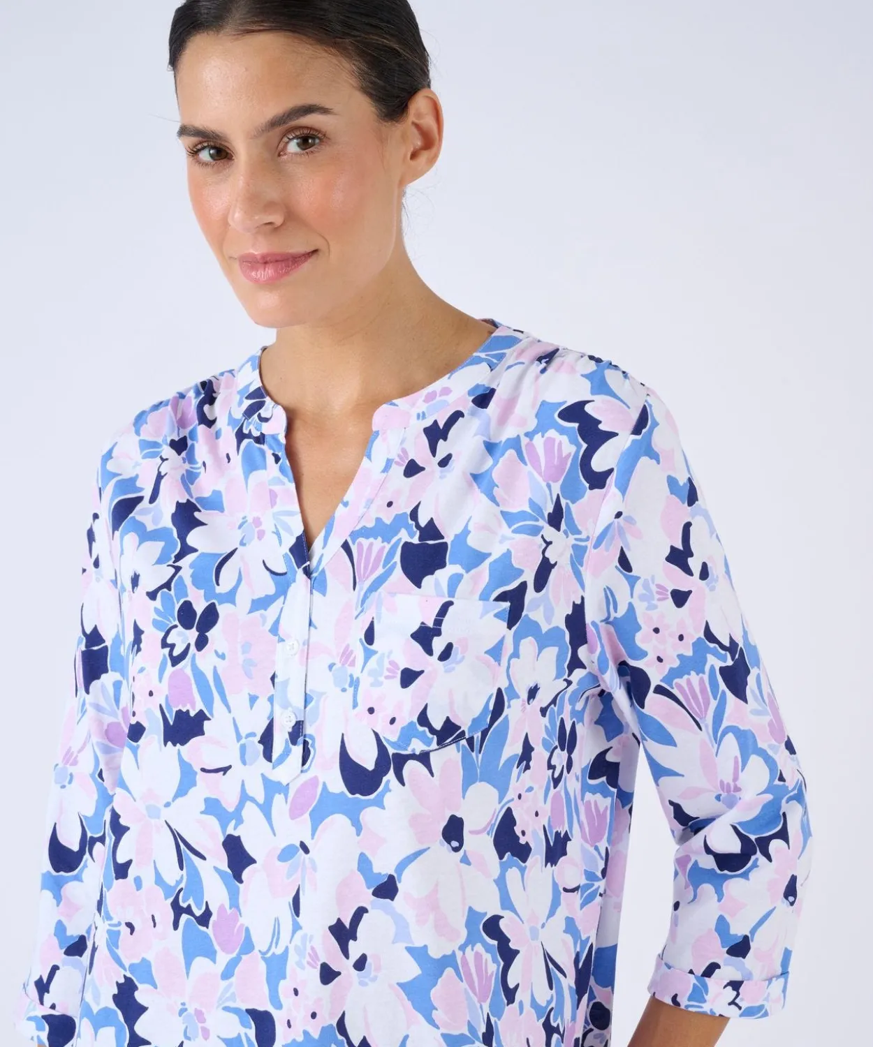 Chemise de nuit col tunisien en pur coton
