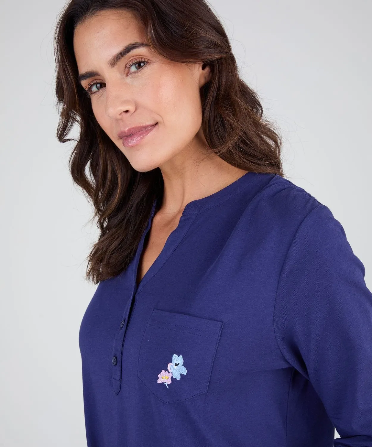 Chemise de nuit col tunisien en pur coton