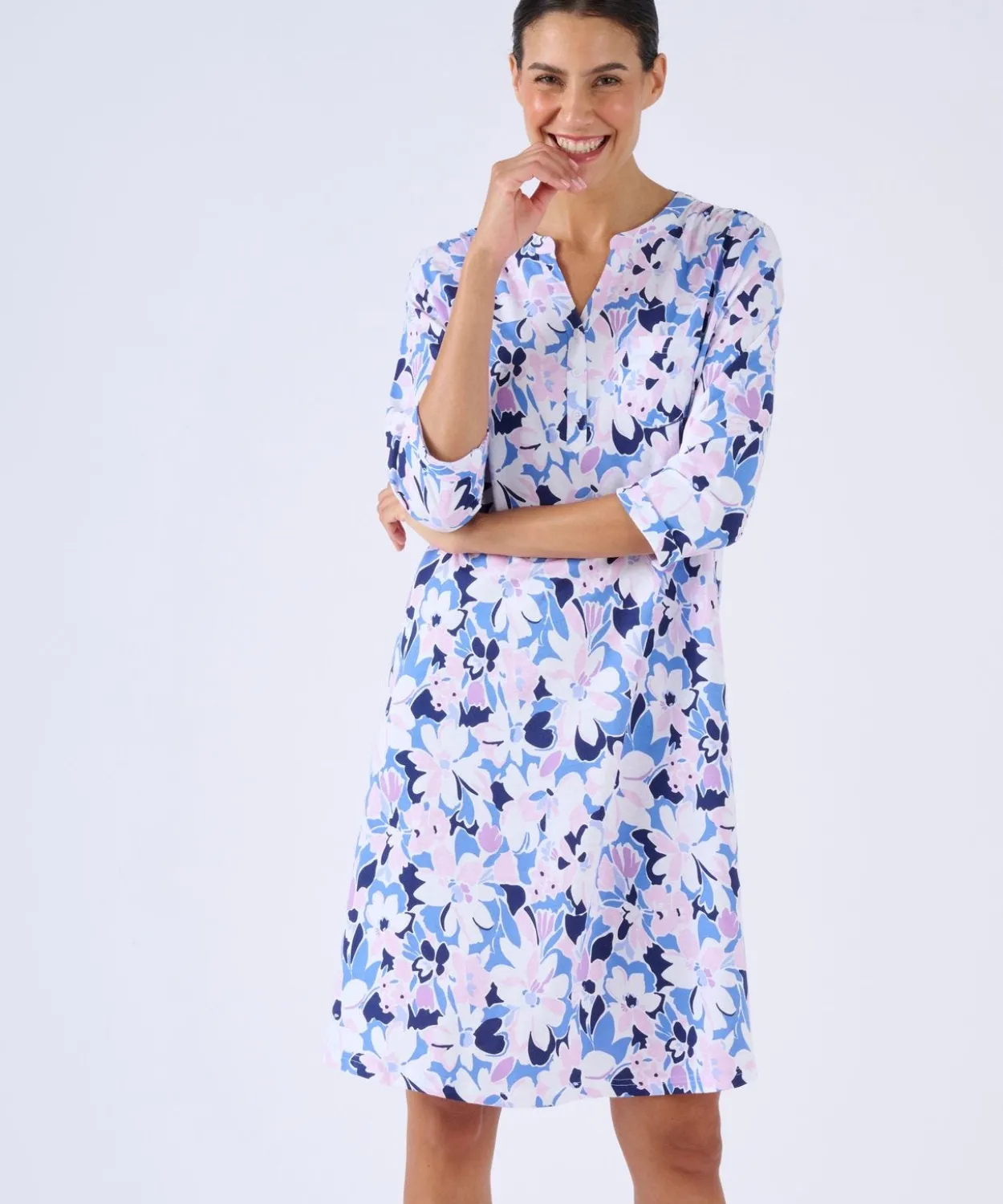 Chemise de nuit col tunisien en pur coton