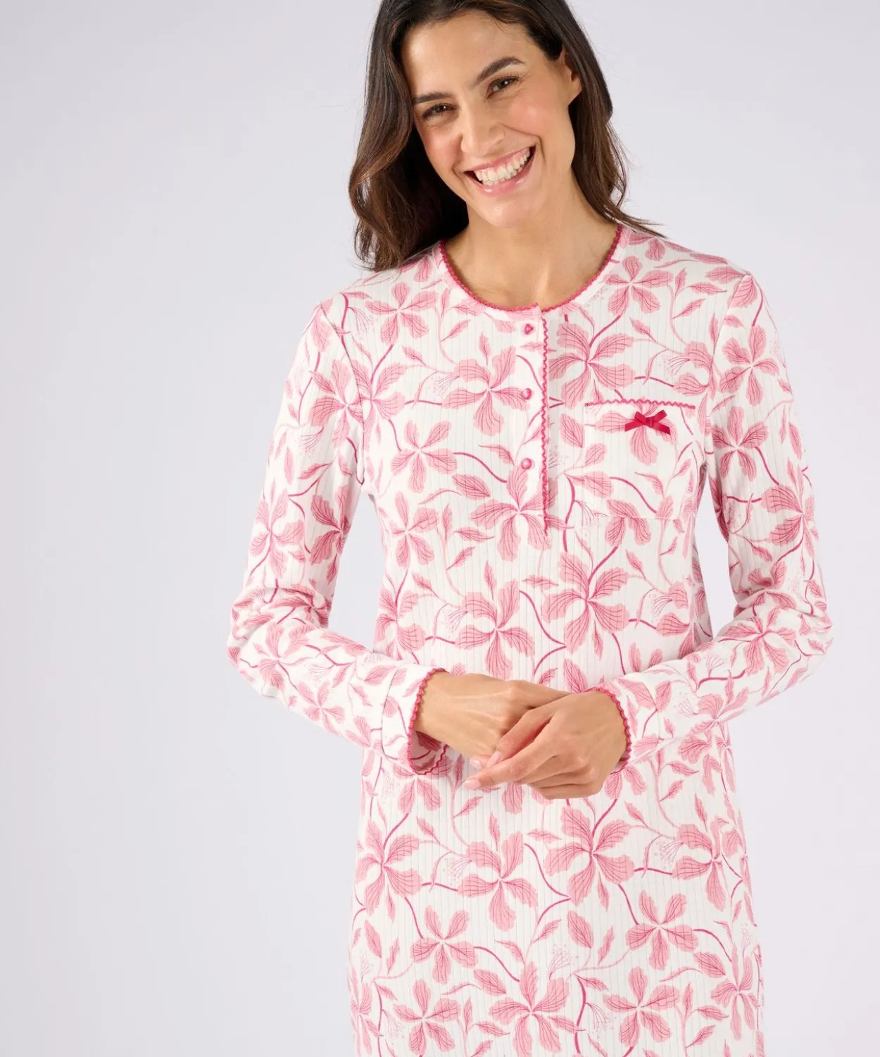 Chemise de nuit maille côtelée, intérieur légèrement gratté