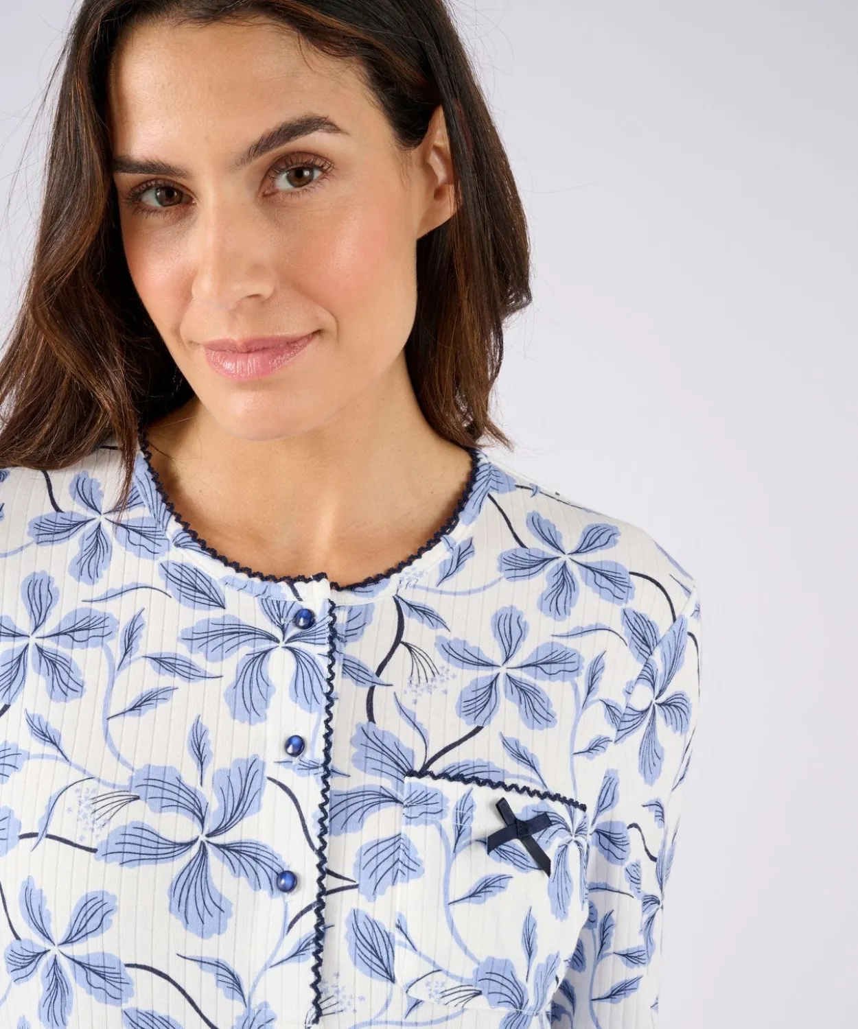 Chemise de nuit maille côtelée, intérieur légèrement gratté