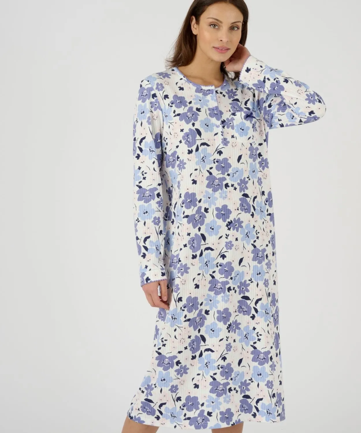 Chemise de nuit maille côtelée, intérieur légèrement gratté