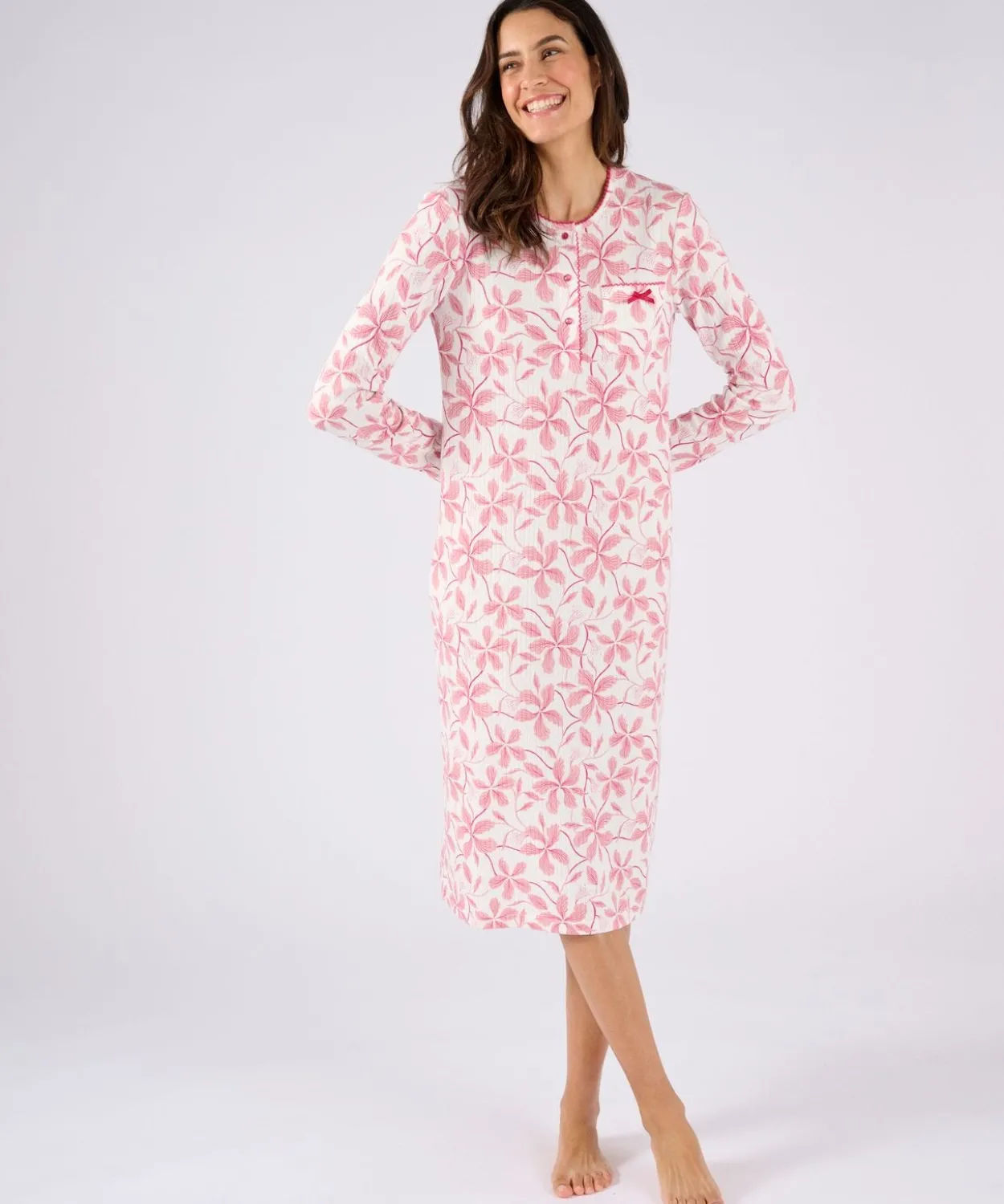 Chemise de nuit maille côtelée, intérieur légèrement gratté