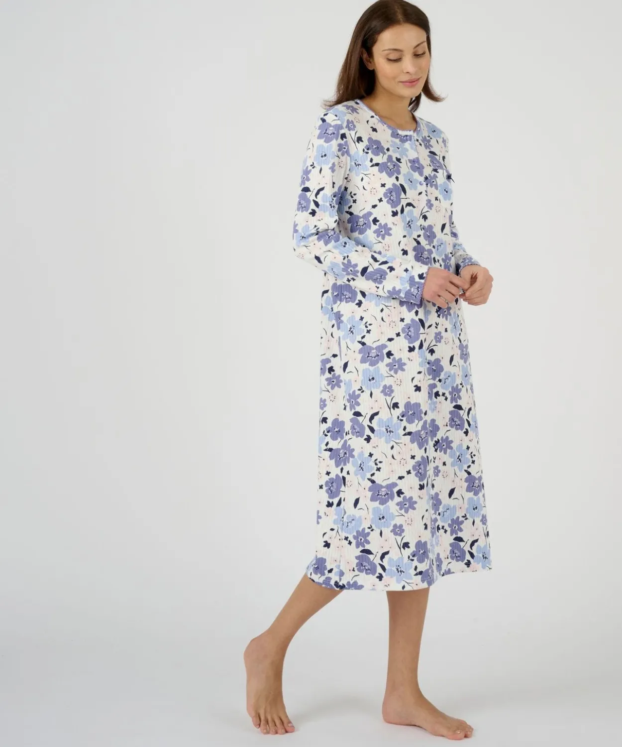 Chemise de nuit maille côtelée, intérieur légèrement gratté