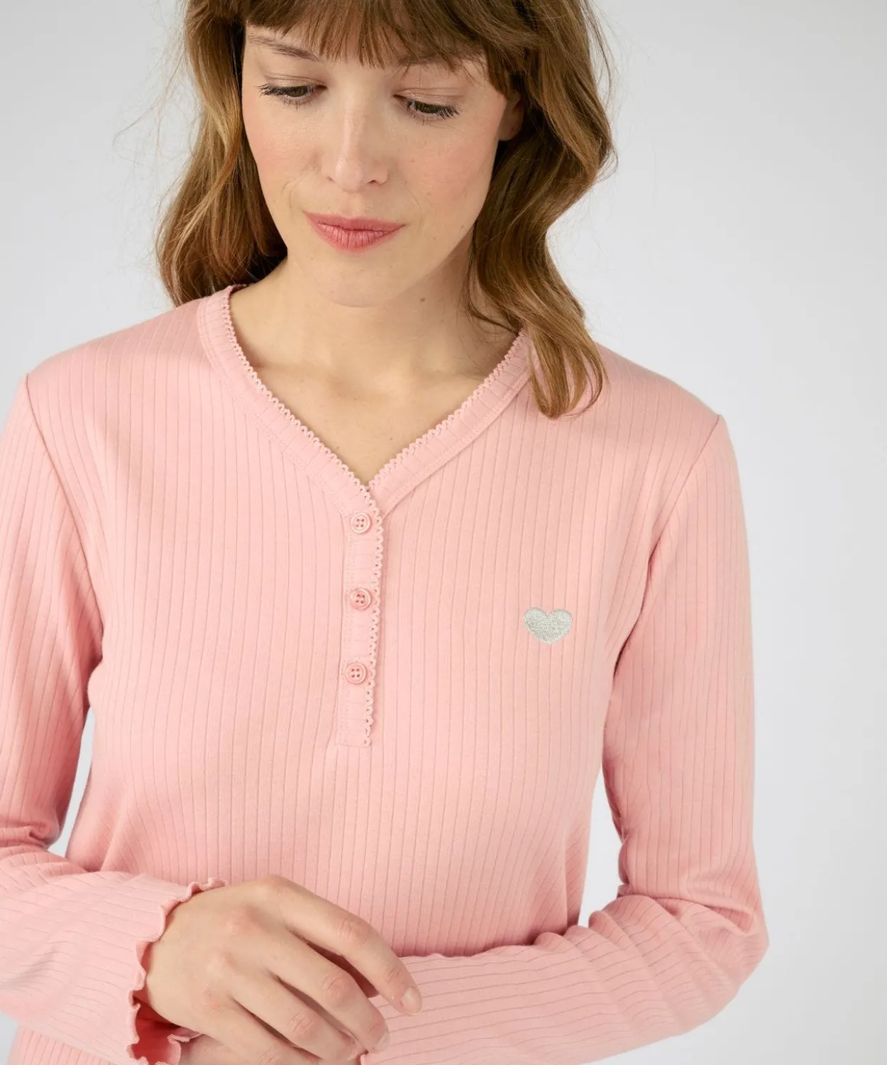 Chemise de nuit maille interlock côtelée douce et souple