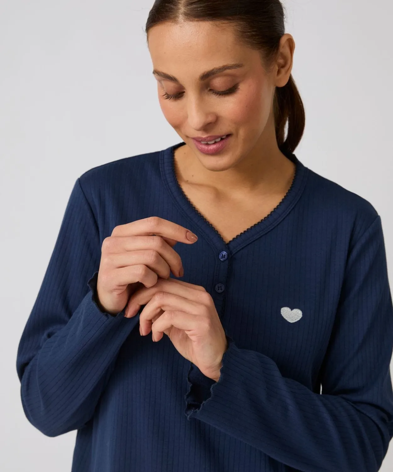 Chemise de nuit maille interlock côtelée douce et souple