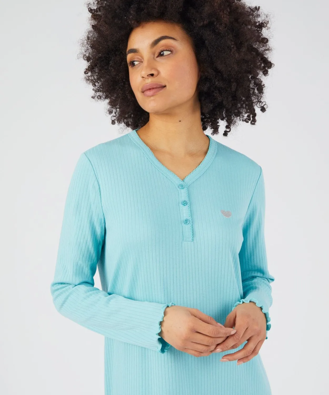 Chemise de nuit maille interlock côtelée douce et souple