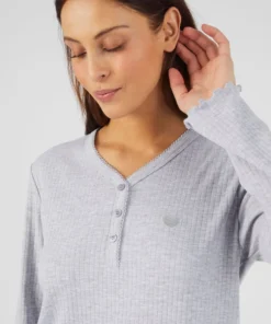 Chemise de nuit maille interlock côtelée douce et souple