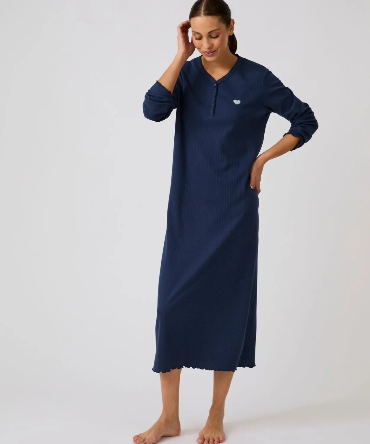 Chemise de nuit maille interlock côtelée douce et souple