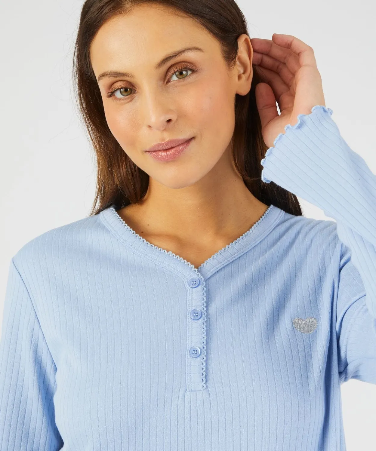 Chemise de nuit maille interlock côtelée douce et souple