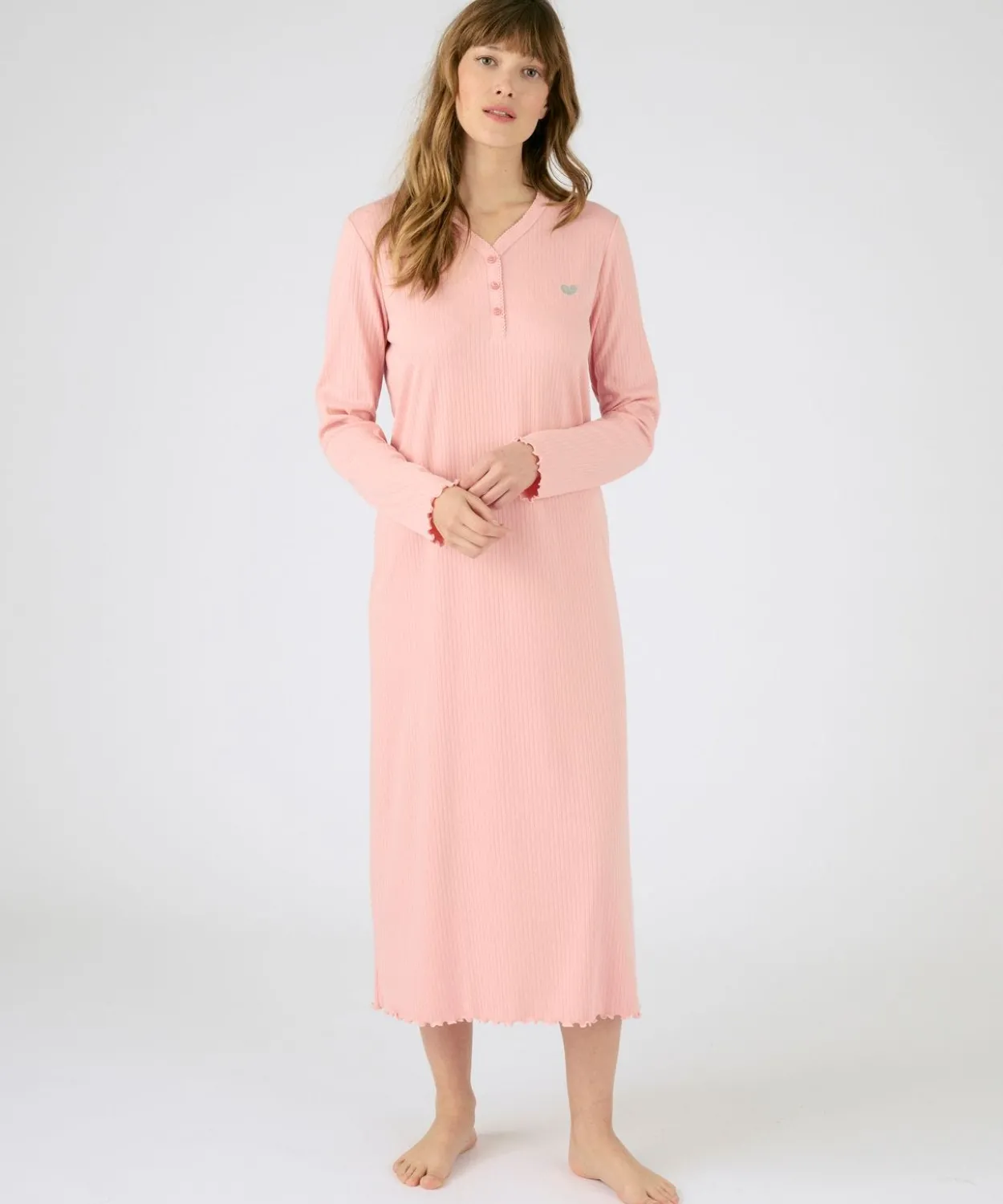 Chemise de nuit maille interlock côtelée douce et souple