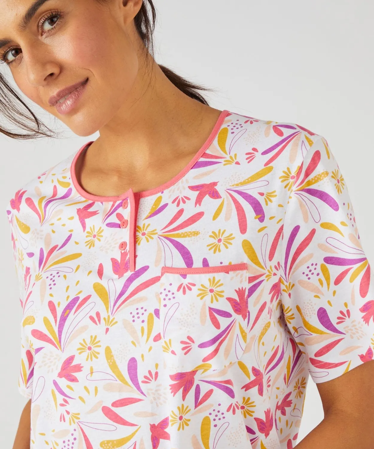Chemise de nuit maille jersey graphique pur coton peigné