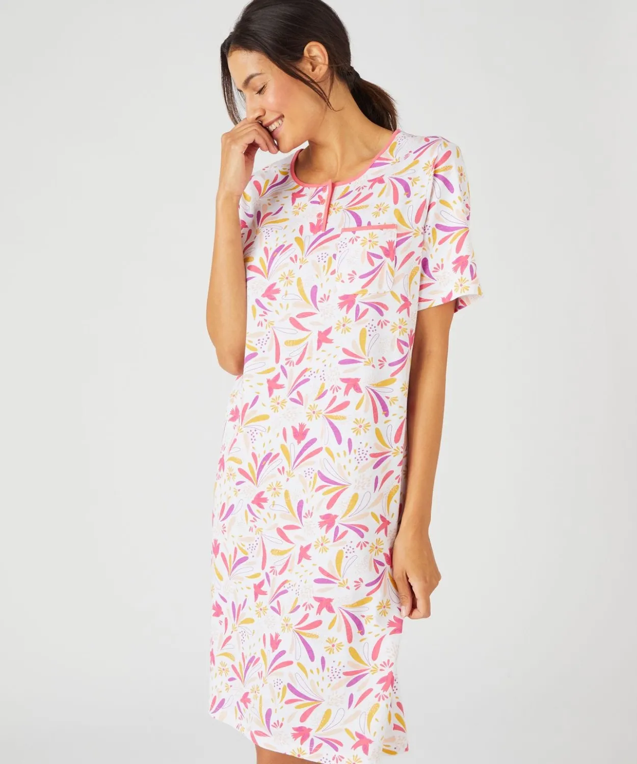 Chemise de nuit maille jersey graphique pur coton peigné