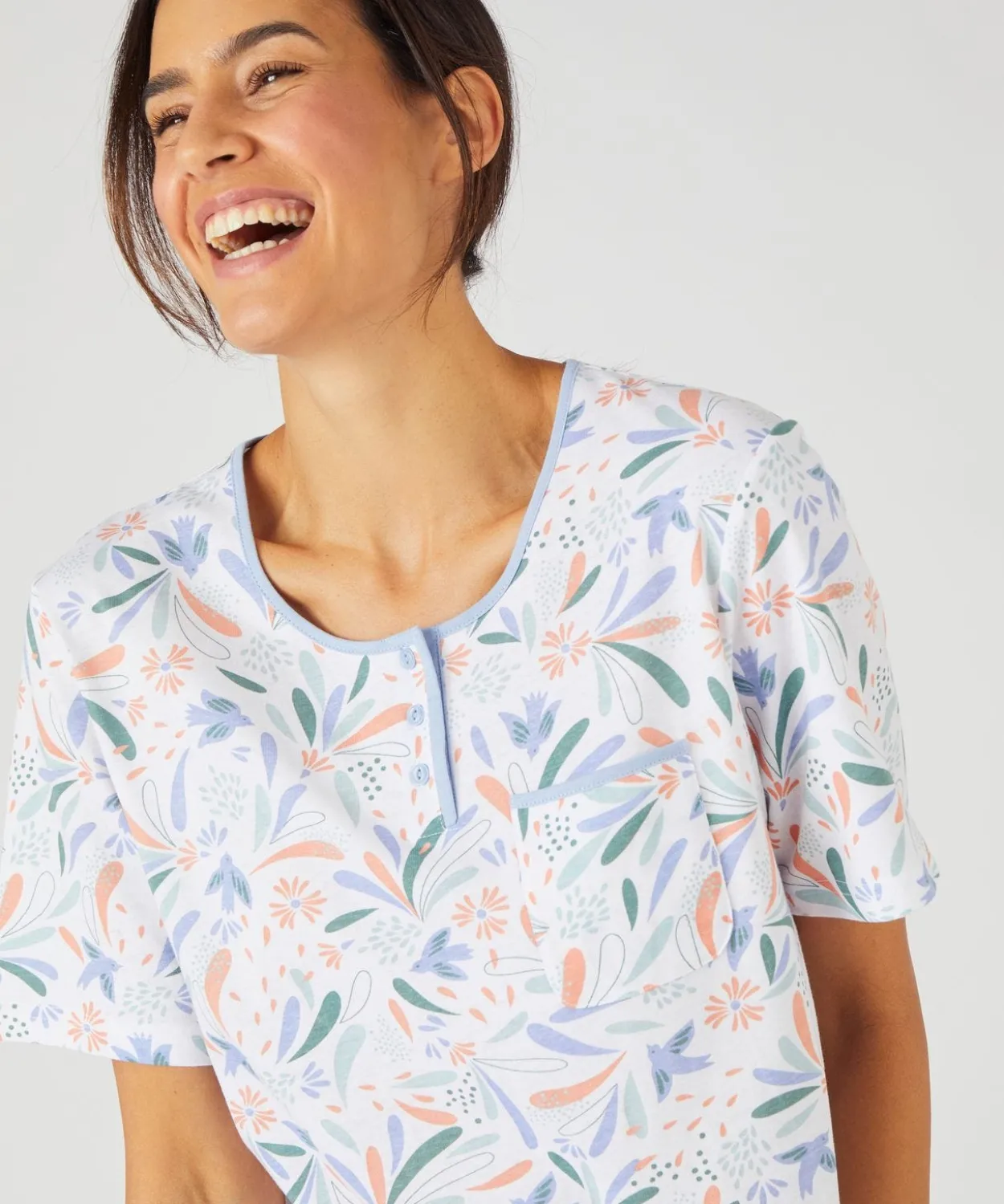 Chemise de nuit maille jersey graphique pur coton peigné
