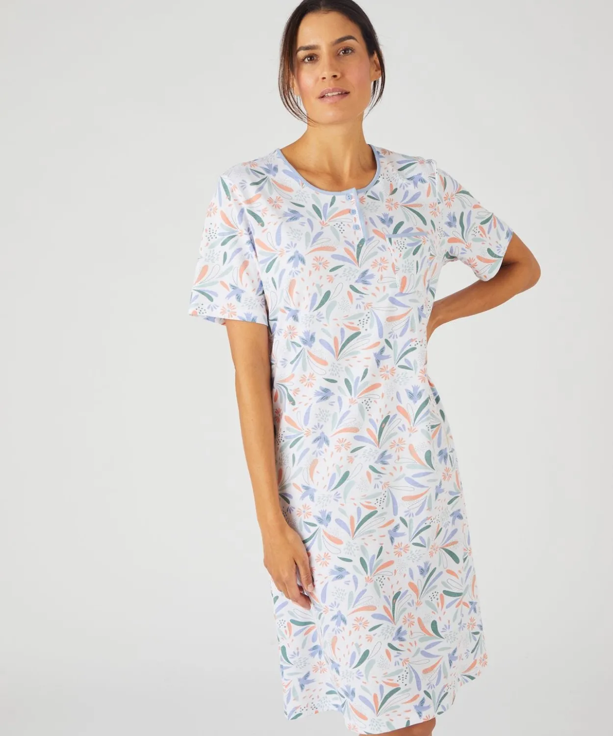 Chemise de nuit maille jersey graphique pur coton peigné