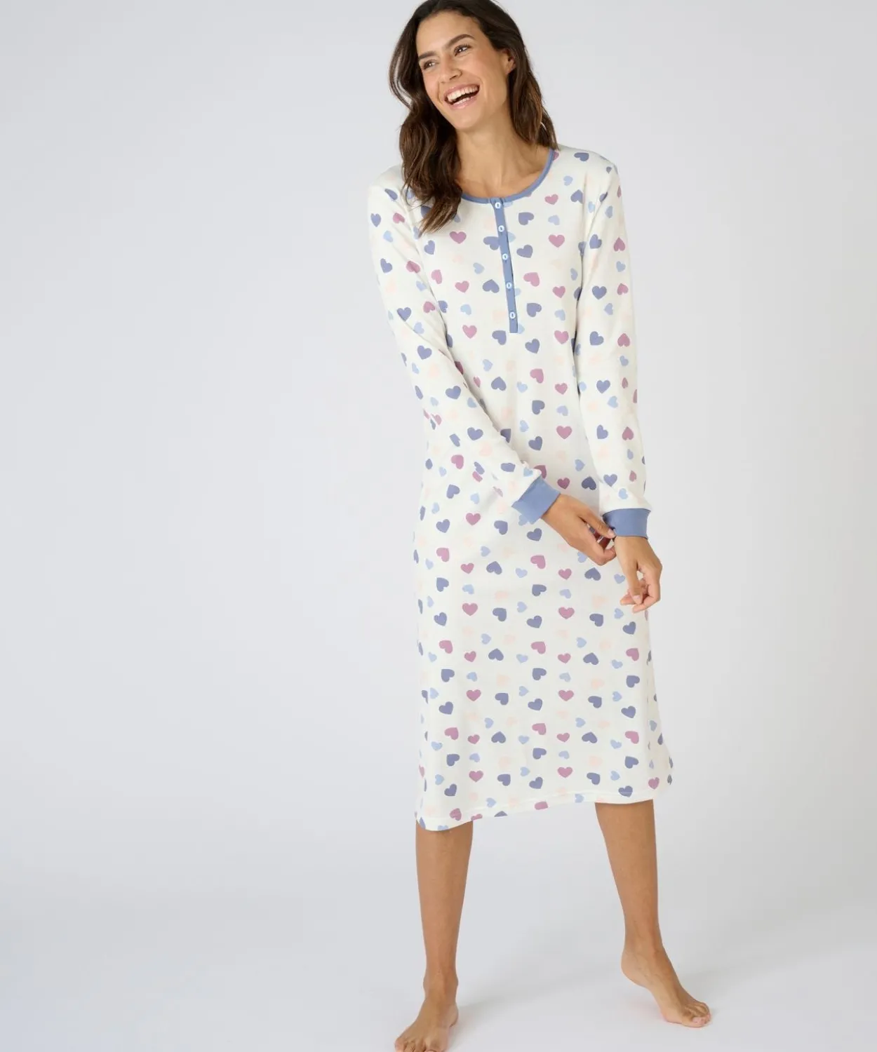 Chemise de nuit Thermolactyl col boutonné