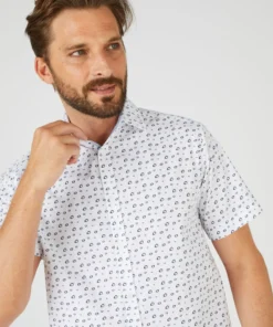 Chemise imprimée en pur coton, manches courtes