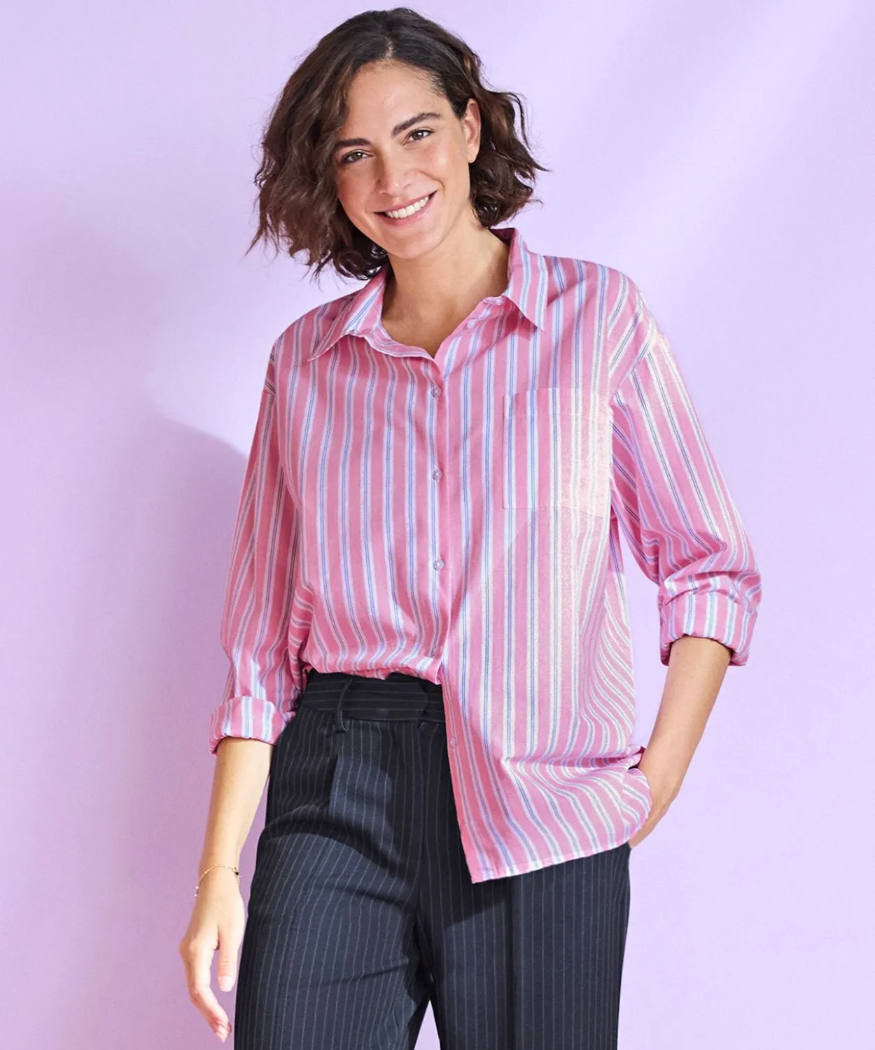 Chemise rayée en popeline