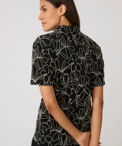 Chemisier crêpe brodé fleuri