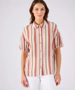 Chemisier rayé en tissu créponné pure viscose