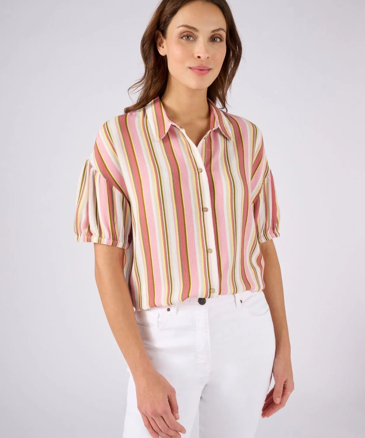 Chemisier rayé en tissu créponné pure viscose