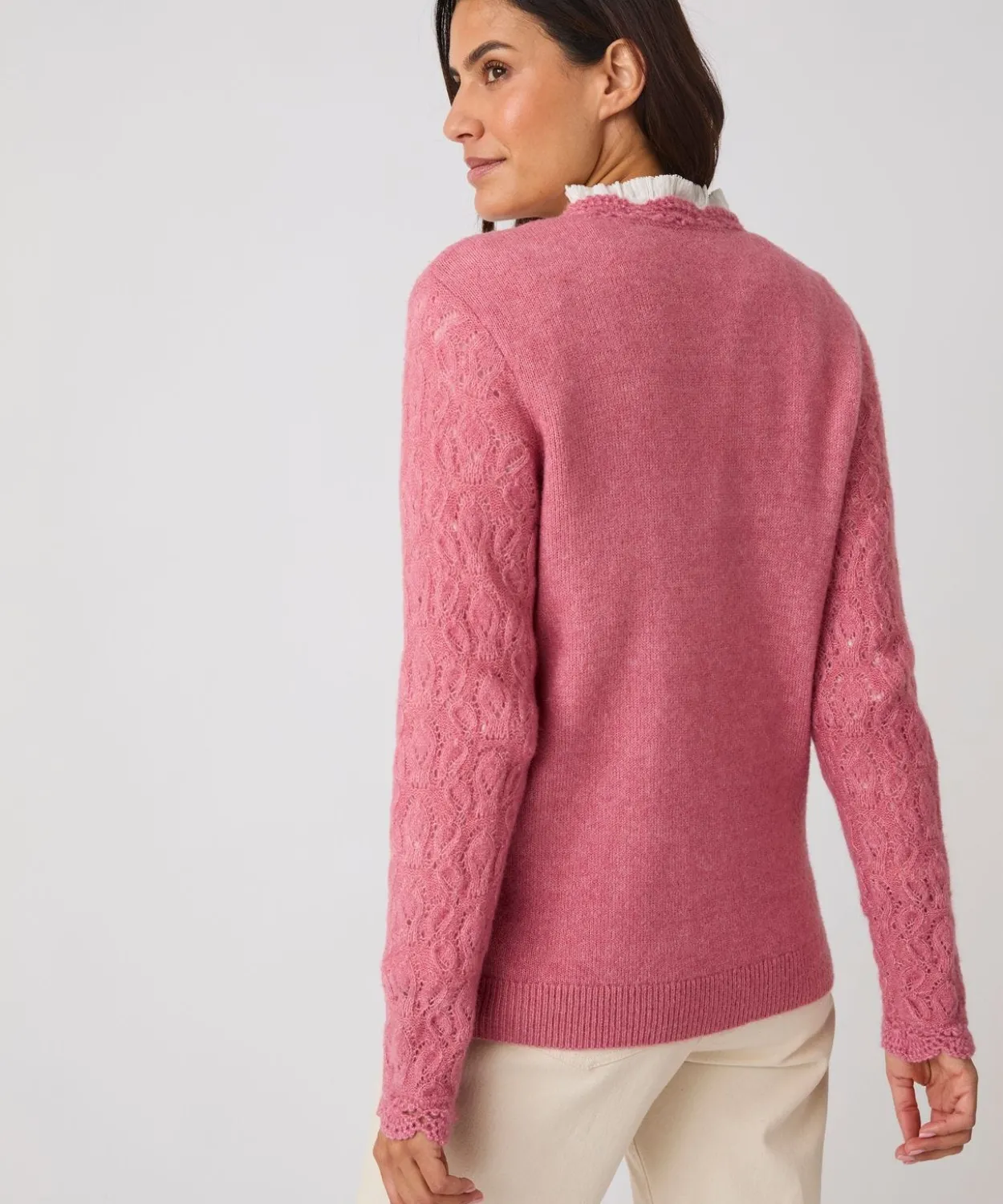 Gilet ajouré, finition effet crochet mélange laine et alpaga