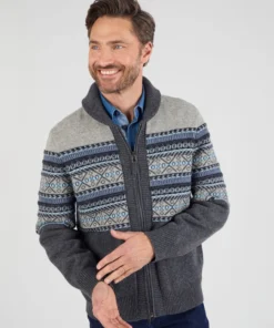 Gilet zippé mélange laine maille jacquard