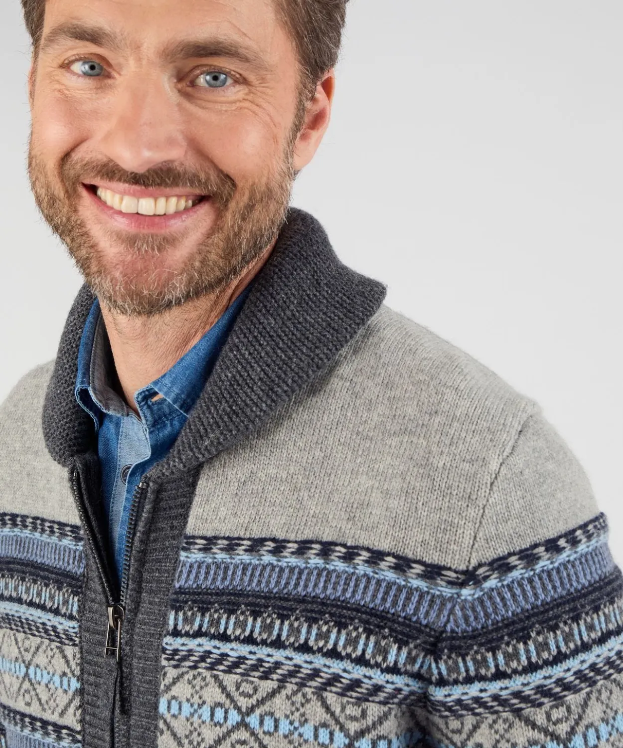 Gilet zippé mélange laine maille jacquard