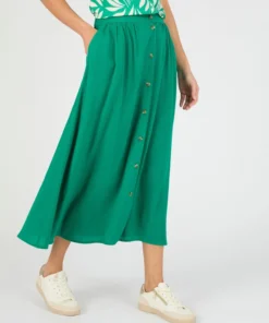 Jupe boutonnée en tissu créponné pure viscose