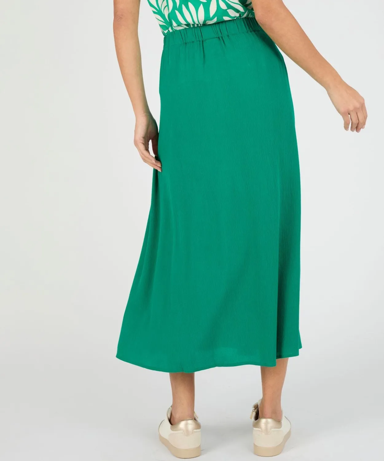 Jupe boutonnée en tissu créponné pure viscose