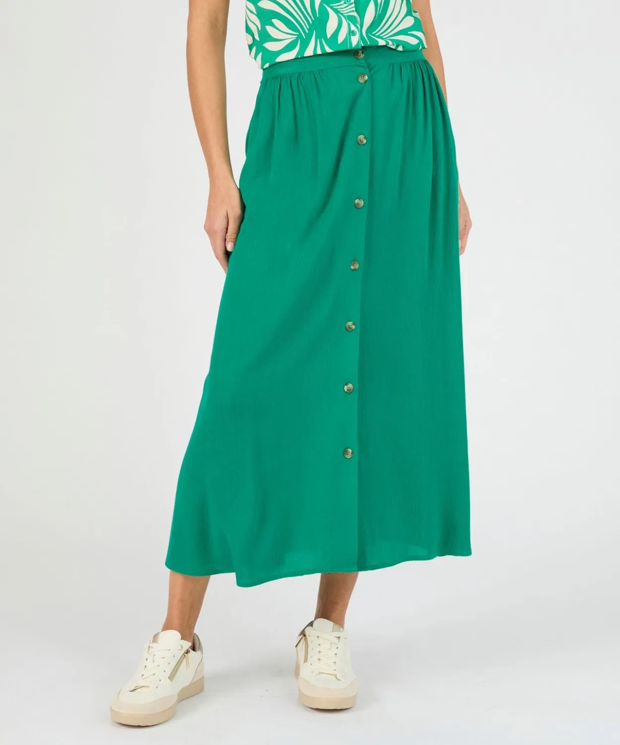 Jupe boutonnée en tissu créponné pure viscose