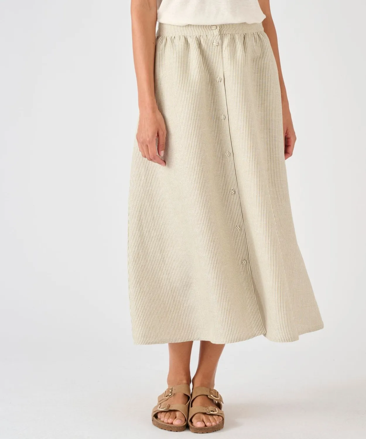 Jupe rayée mélange lin et viscose