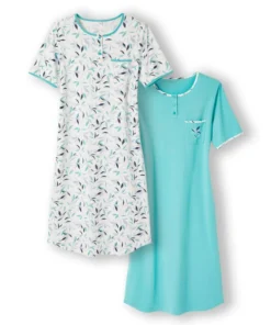 Lot de 2 chemises de nuit jersey pur coton peigné
