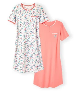 Lot de 2 chemises de nuit jersey pur coton peigné