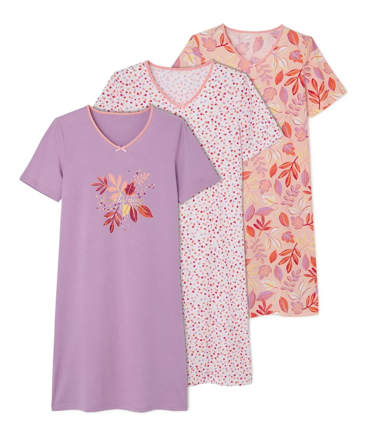 Lot de 3 chemises de nuit, 2 longueurs