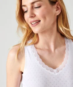 Lot de 2 débardeurs Essential maille jacquard et dentelle pur coton peigné
