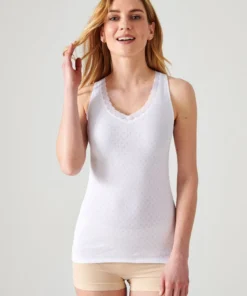 Lot de 2 débardeurs Essential maille jacquard et dentelle pur coton peigné