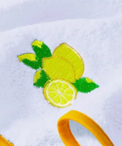 Lot de 2 essuie-mains ronds en tissu éponge motif citrons