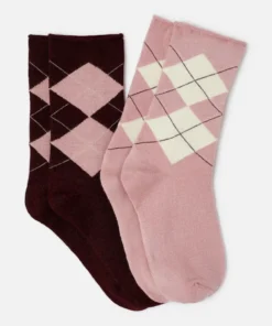 Lot de 2 paires de chaussettes losanges soie et Thermolactyl
