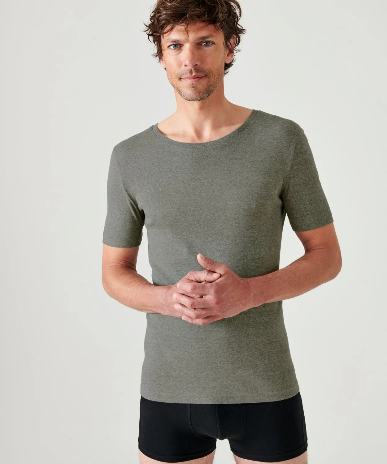 Lot de 2 T-shirts col rond, manches courtes, Essential pur coton peigné