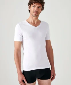Lot de 2 t-shirts col V, manches courtes, Essential pur coton peigné