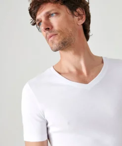 Lot de 2 t-shirts col V, manches courtes, Essential pur coton peigné
